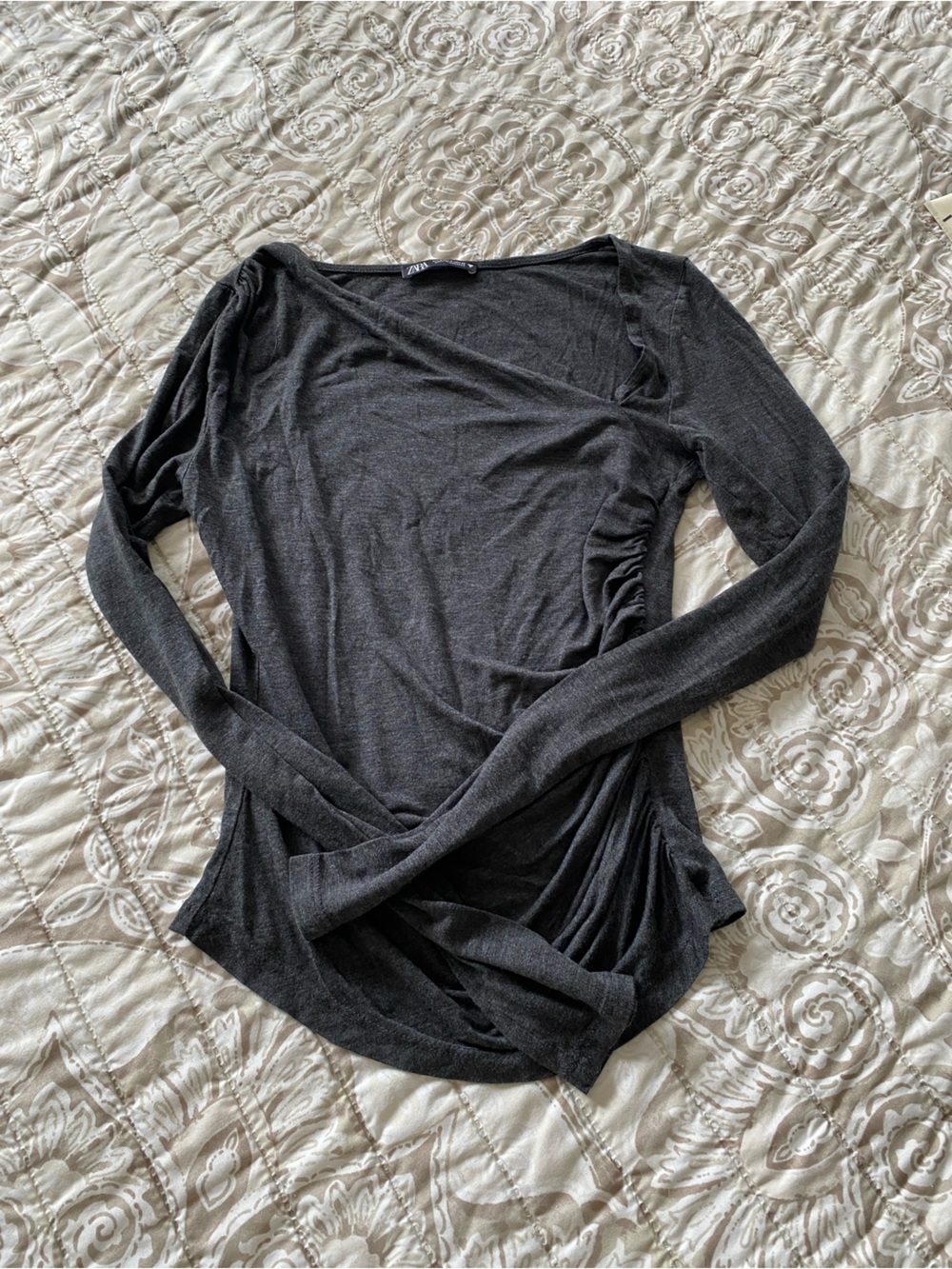 Zara Charcoal Gray Lightweight Long-Sleeve Top